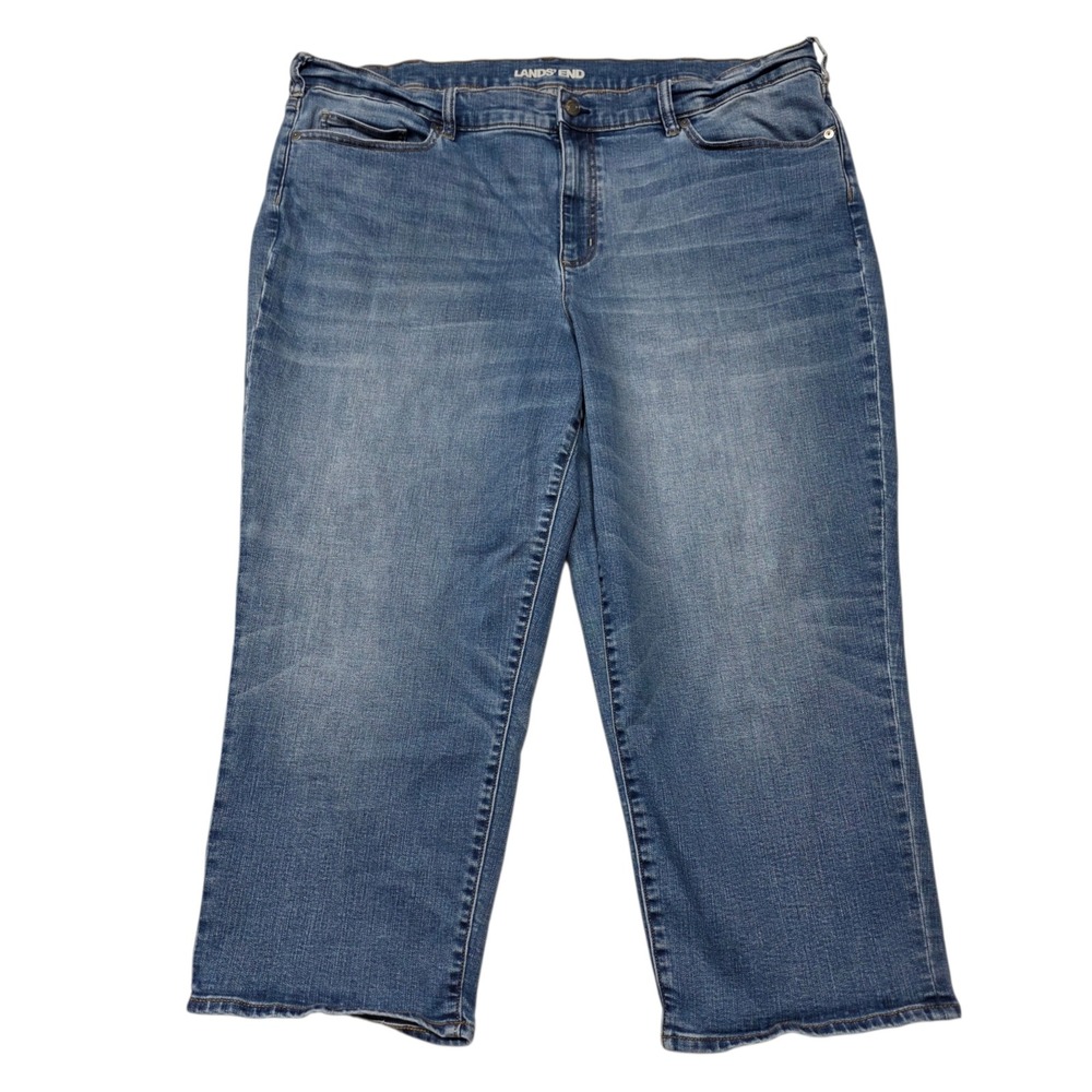 Lands' End High Rise Stovepipe Ankle Jean Women 24W Blue Denim Stretch Comfort